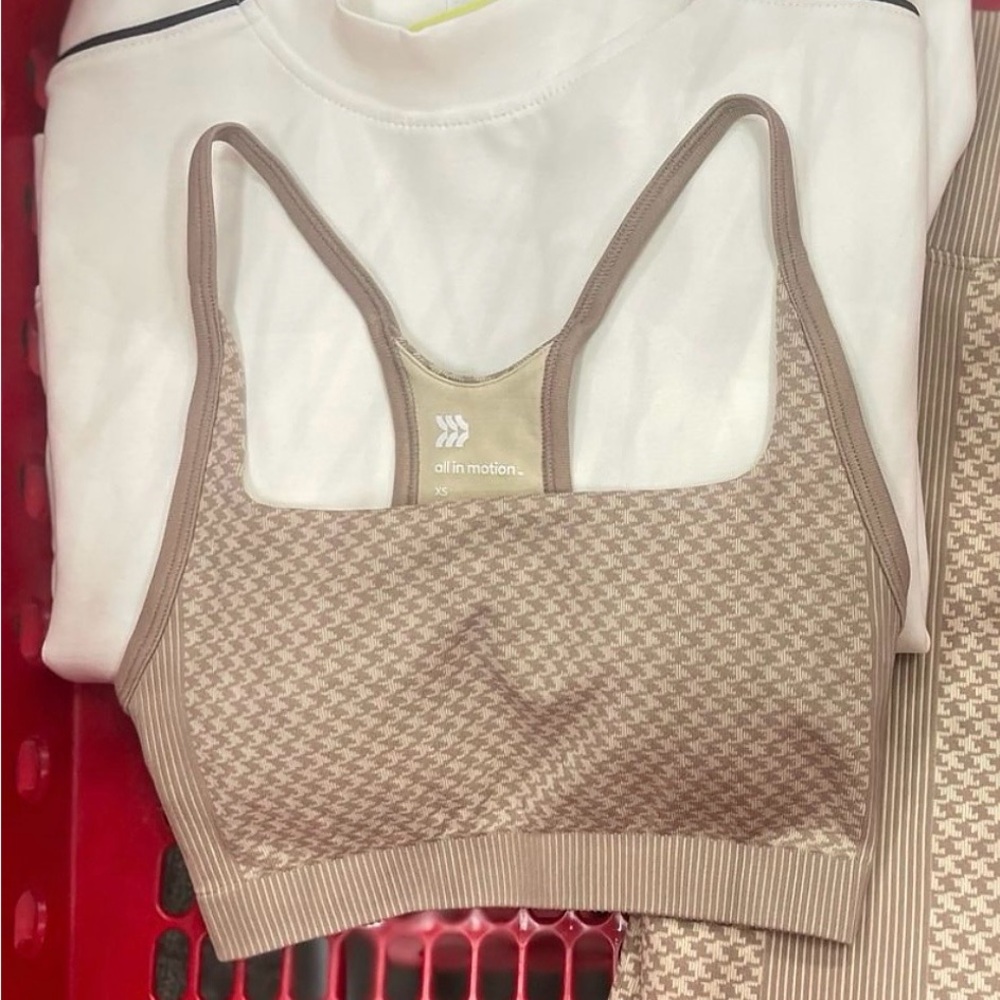 All in Motion Houndstooth Sports Bra - Tan